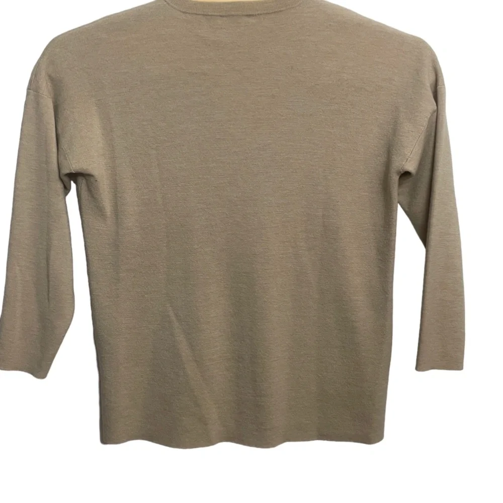 J Crew Womens Large 100% Wool V Neck Beige Sweater 3/4 Sleeve‎